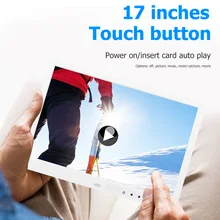 Pantalla de marco de foto Digital con botón táctil HD de 17 pulgadas, máquina de publicidad de vídeo, Control remoto, reproductor de vídeo y música