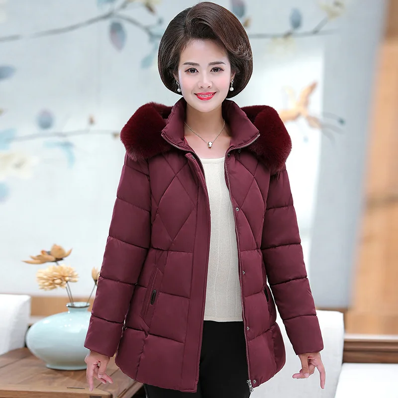 

Winter Mom Cotton Coat Large Size Loose-Fit 2019 New Style Middle-aged Cotton-padded Clothes Women's Large Fur Collar Middle-age