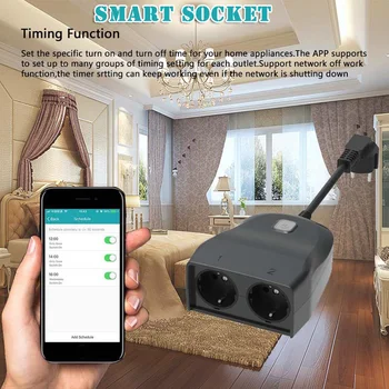 

Outdoor Smart Plug Wi-Fi Outlet with 2 Sockets Wireless Remote Control/Timer by Smartphone IP44 Waterproof New Arrival