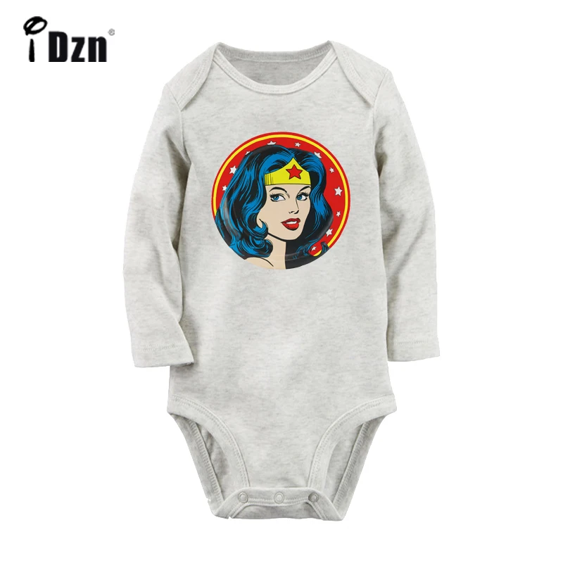 DC Diana Prince Wonder Woman/боди для новорожденных с изображением головы звезд; комбинезоны с длинными рукавами для малышей; одежда из хлопка