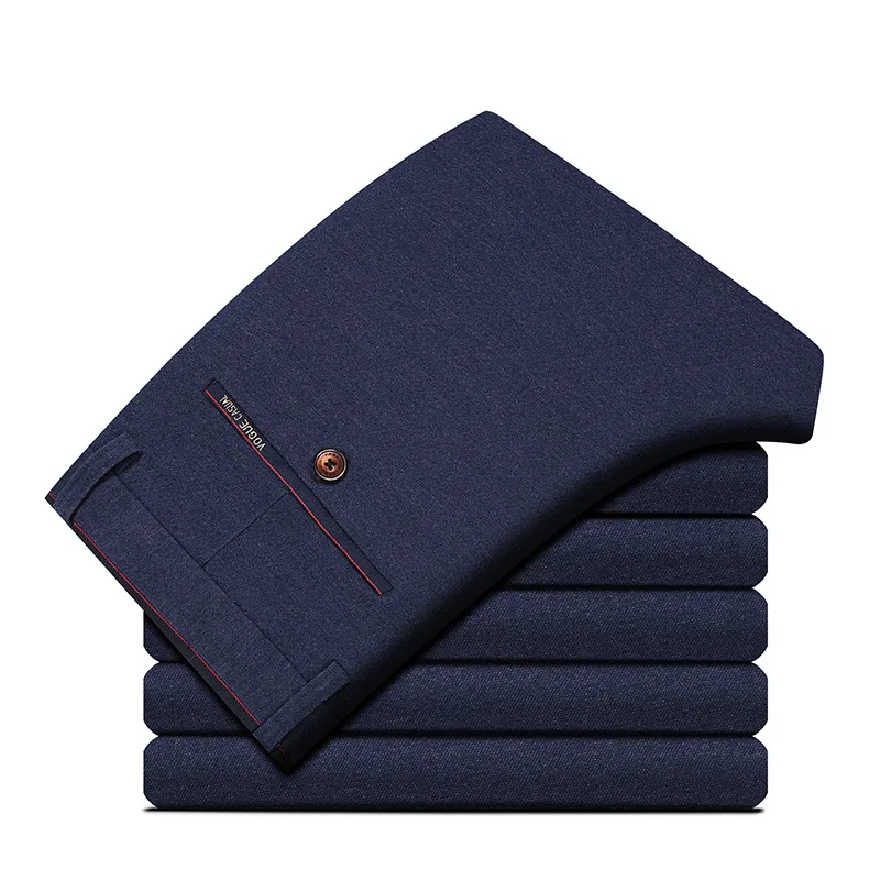 navy blue Мужские брюки в стиле ретро, шерстяные брюки, мужские деловые серые облегающие брюки с узором в елочку, твидовая одежда, английский стиль, уличная мода - Цвет: navy blue