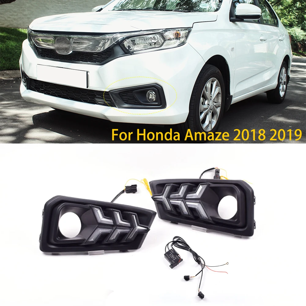 

2 Pieces Turn Signal Running Yellow Car DRL LED Daytime Running Lights Repalcement Fog Lamp Covers 12V for Honda Amaze 2018 2019