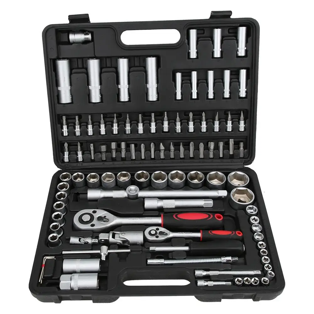 US $31.48 Screwdriver Ratchet Driver Tool Kit Case Drill Bit Set Multifunctional Hand Tool Set 94pcs Carbon Steel 12Amp14 Socket Set