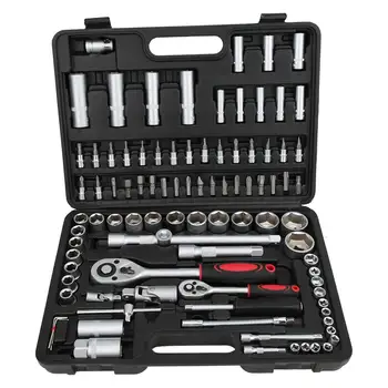 

Screwdriver Ratchet Driver Tool Kit Case Drill Bit Set Multifunctional Hand Tool Set 94pcs Carbon Steel 1/2"&1/4" Socket Set