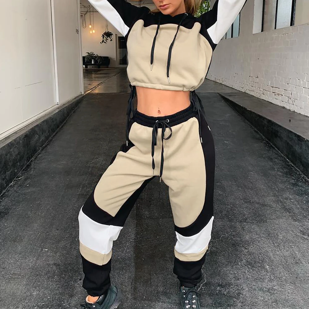 Style 2-Khaki Женский спортивный костюм с капюшоном, 2 шт., набор для бега, модные беговые костюмы на молнии, одежда для тренировок, свободные толстовки, повседневная спортивная одежда - Цвет: Style 2-Khaki