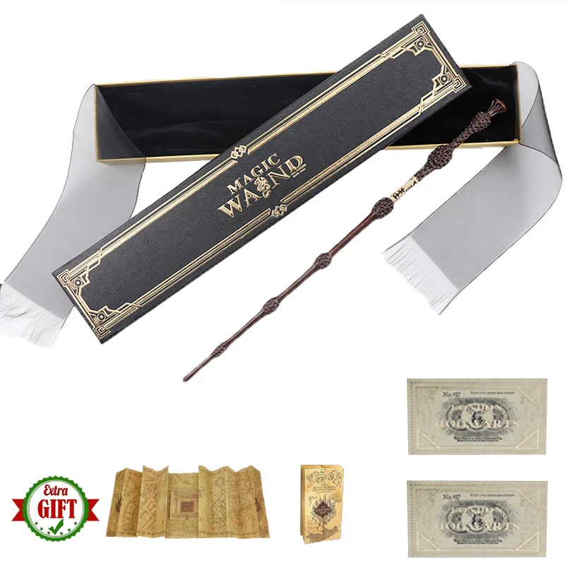 

10Kinds of Metal Iron Core Dumbledore Magic Wand Malfoy Magical Sticks Tickets and Map As Gift Elegant Ribbon Gift Box Packing