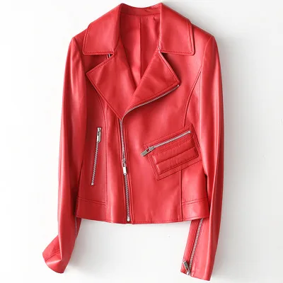 

2020 Women Spring Genuine Real Sheep Leather Jacket H28