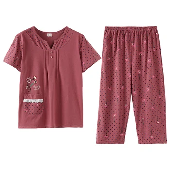 

ladies' pyjamas Summer Middle-aged lounge suit Aunt 2 piece set shorts Mom home clothes plus size Cotton night wear pajama
