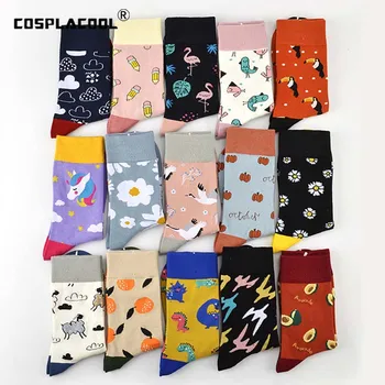 

Fruit Animal Cool Wedding Funny Socks Men Creative Cartoon Flamingo Beer Pug Dinosaur Happy Crew Socks Unisex Skarpetki Homme