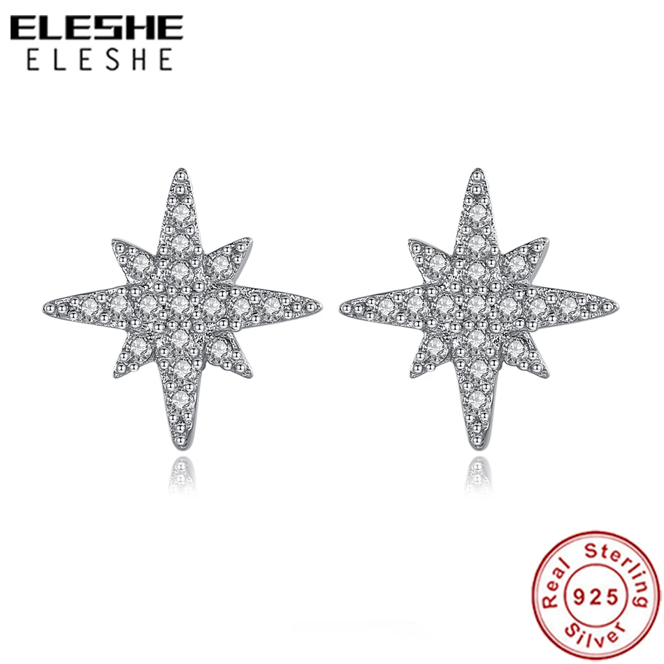 ELESHE, трендовые 925 пробы серебряные сверкающие асимметричные серьги-гвоздики с метеоритной звездой для женщин, свадебные серебряные украшения, бижутерия
