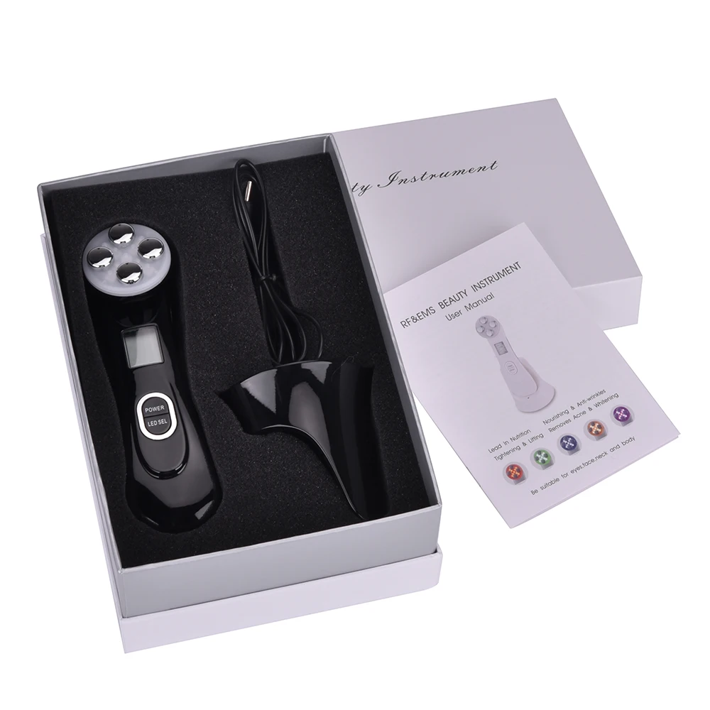 black with box Омоложение кожи лица RF мезотерапия ЭМС подтяжки лица устройство красоты светодиодный фотон угрей акне морщин - Цвет: black with box
