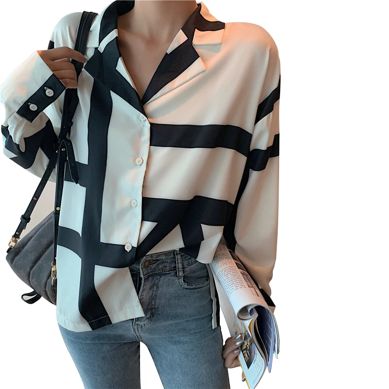 Colorfaith New Women Blouses Shirts 2020 Spring Summer Vintage Lady Fashion Striped Printed Buttons Checkered Tops shirt BL3525 | Женская