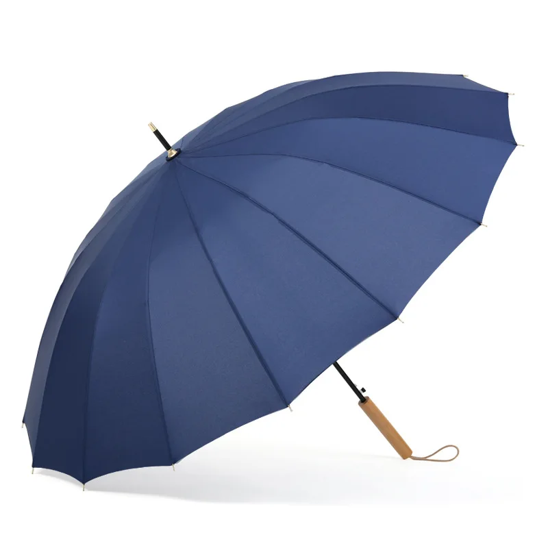 Полуавтоматический большой зонт, деревянный, ветрозащитный, 16 K, японский, с длинной ручкой, ветрозащитный зонтик, дождь, женский, мужской зонт для 2-3 человек - Цвет: Navy straight wood