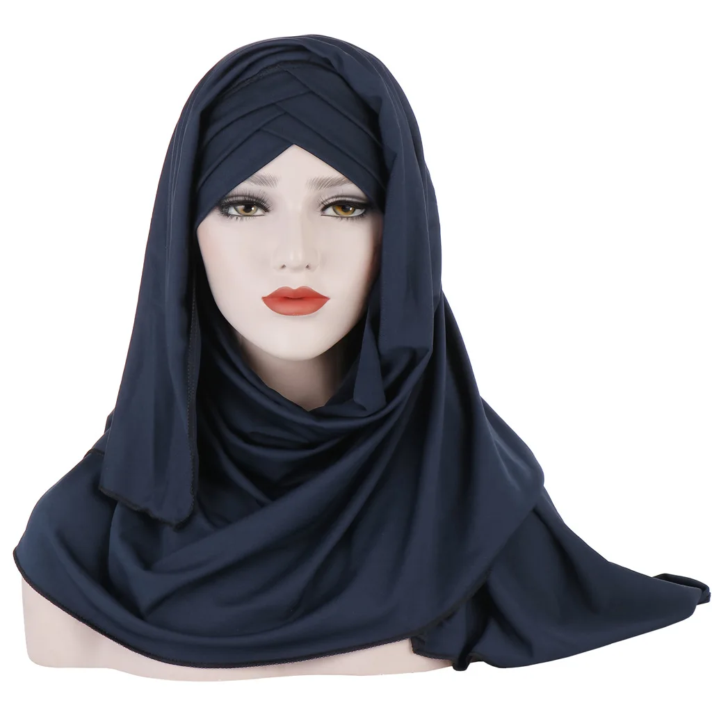 Женский однотонный Джерси-шарф, головной хиджаб, мусульманская шаль, платок для женщин, musulman, готов носить головной платок