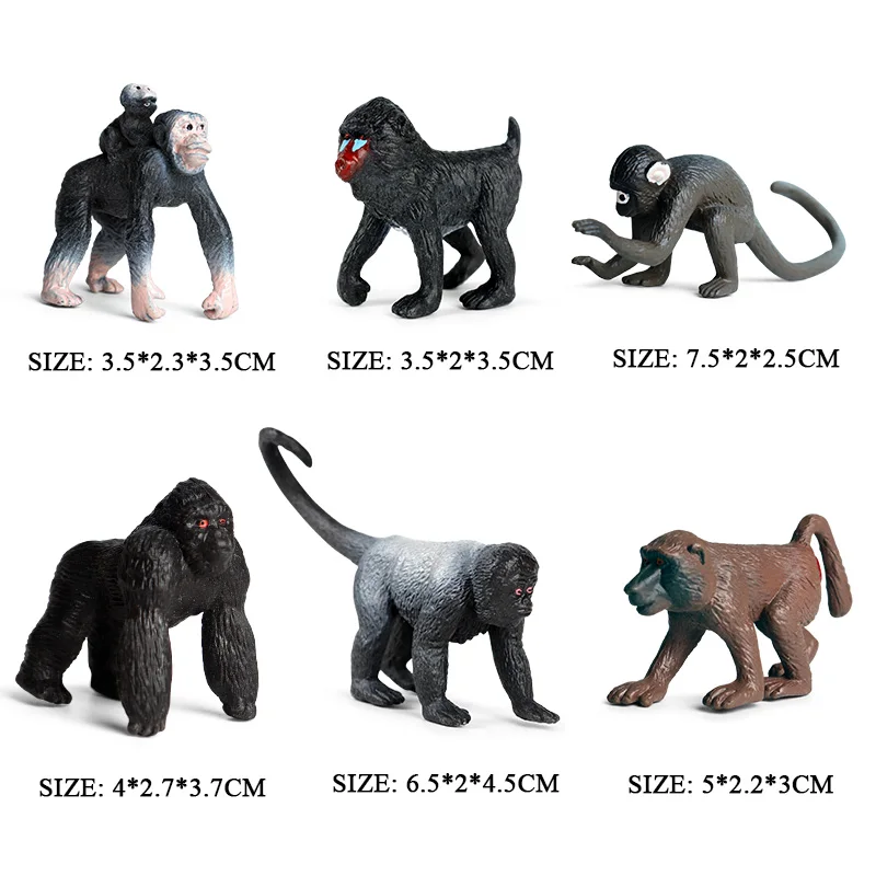 Oenux дикие животные модель моделирование орангутанг шимпанзе Горилла Гиббон обезьяна Фигурки ПВХ Коллекция игрушек подарок - Цвет: 6pcs