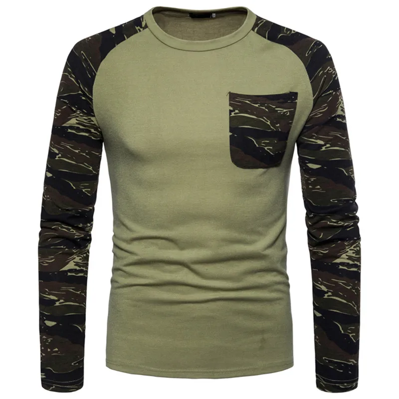 BF179 green Tide, новинка, мужские тонкие удлиненные повседневные Хип-хоп хлопковые футболки, камуфляж, пэчворк, длинный рукав, для мужчин, высокое качество, уличная одежда, футболки - Цвет: BF179 green