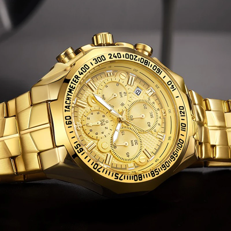 

WWOOR Top Brand Luxury Gold Watch Men Fashion Sports Mens Quartz Wristwatches For Man Full Steel Waterproof Chronograph Relogios