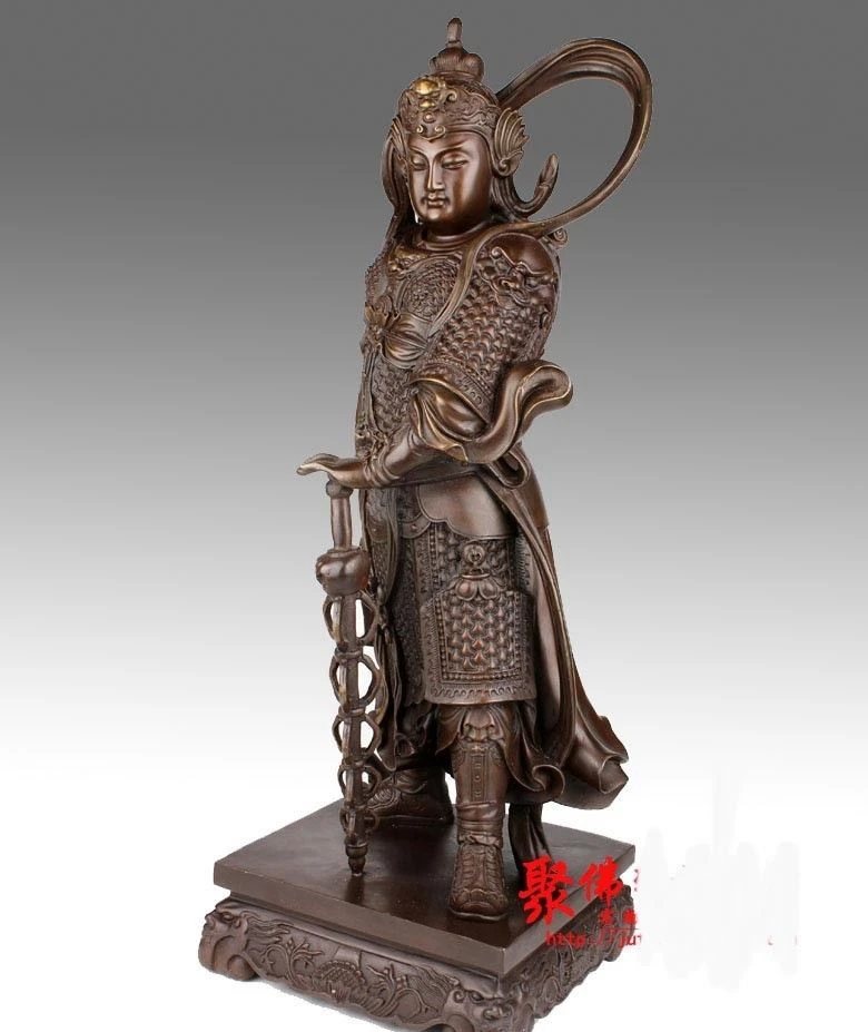 Китайская Бронзовая медь Wei Tuo Bodhisattva Veda God Warrior Bodhisattva Veda статуя