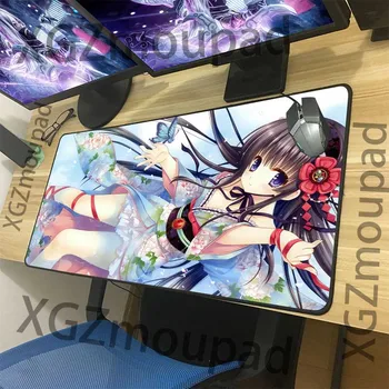 

XGZ Japanese Cartoon Cute Girl Large Mouse Pad Precision Black Lock Edge Computer Fashion Table Mat Rubber Stripe Non-slip Xxl