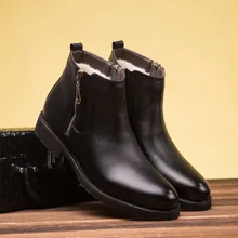 Зимние мужские ботинки теплые зимние ботинки на меху мужские полусапоги в деловом стиле с острым носком и боковой молнией Модная хлопковая обувь из мягкой кожи 887