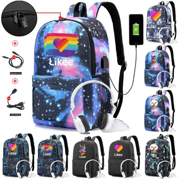 

New Likee Canvas Backpack USB Charge Women Student Backpack Letters Print School Bag Teenager Boys Girls Anti-theft Backpack