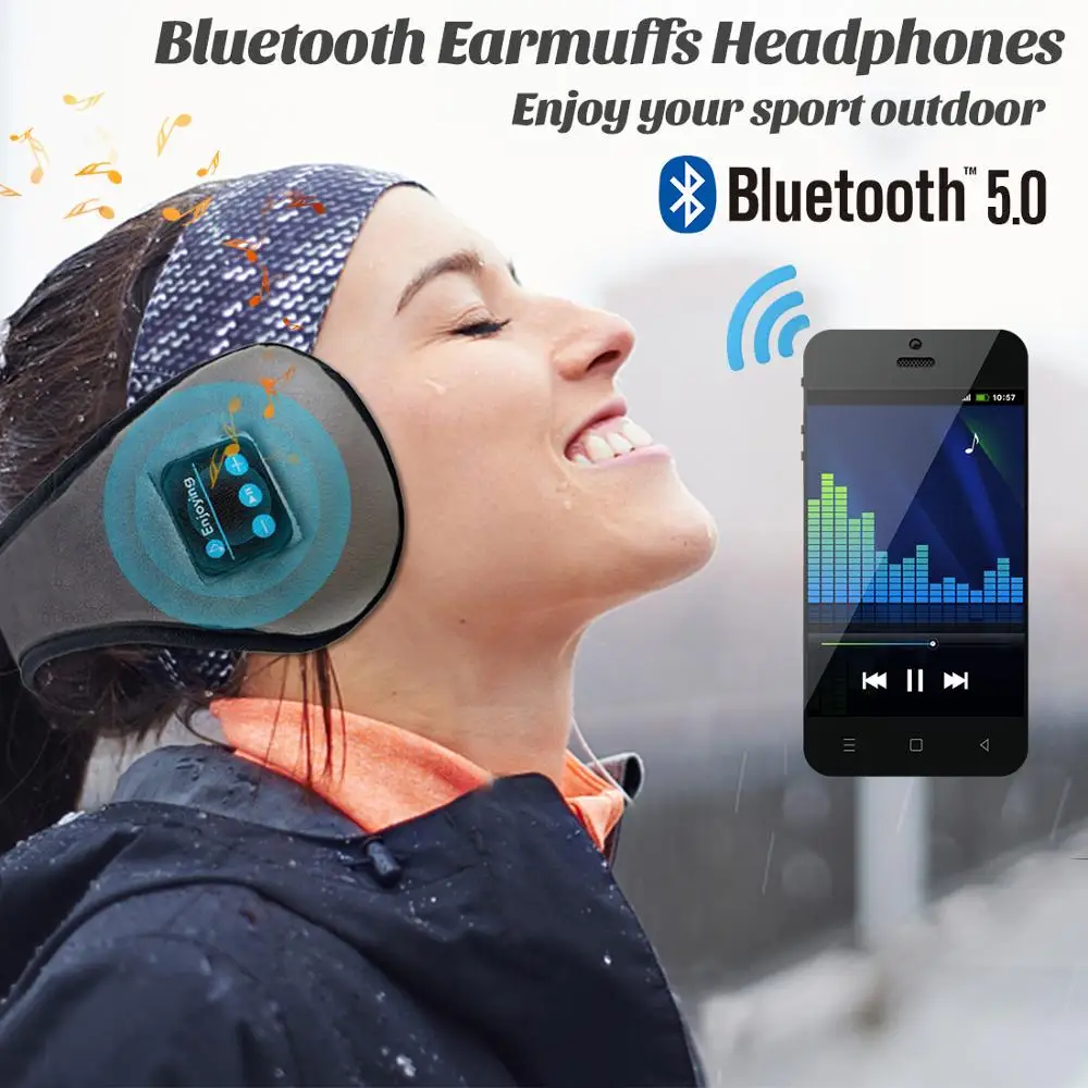 Protetores de Orelha Protetor de Ouvido para Inverno Dobrável com Protetor de Ouvido Bluetooth Esqui Caminhada Corrida Música Embutido 5.0 - Image 2