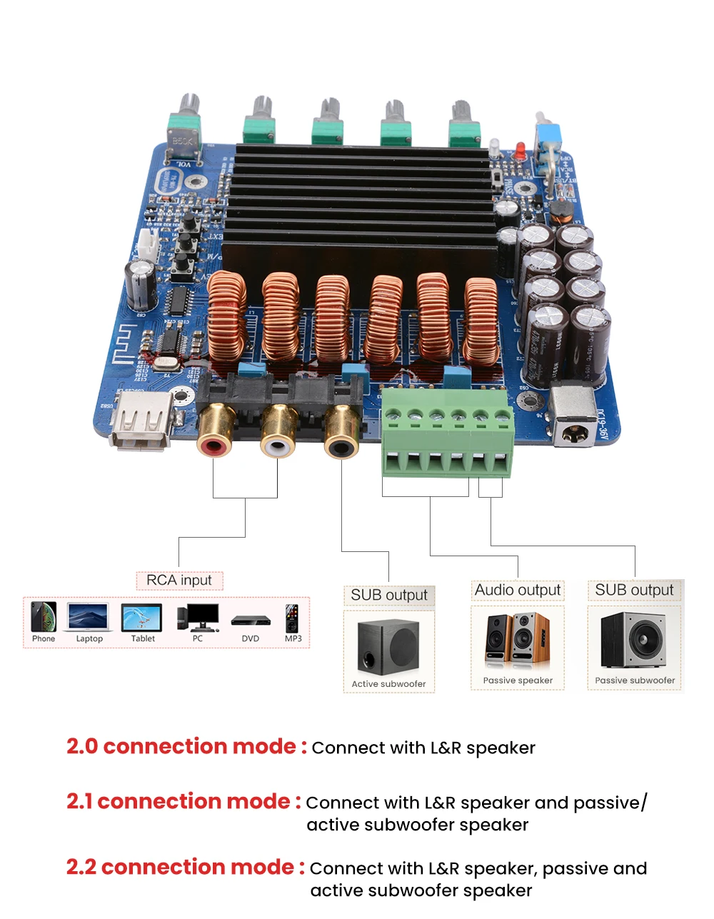 AIYIMA 2,1 Amplificador сабвуфер TDA7498E Hifi усилитель мощности аудио Плата 160Wx2+ 320 Вт DIY BTL Класс D усилитель звука динамика