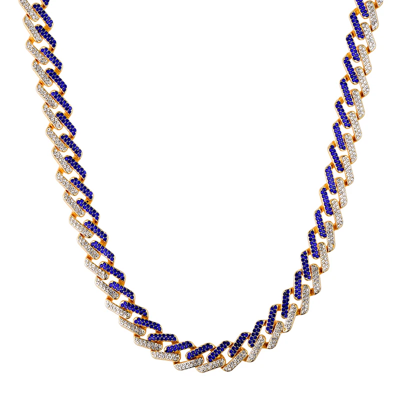 D&Z, 13 мм, в стиле хип-хоп, со льдом, Bling, циркониевые, в стиле Майями, кубинские звенья, ожерелья-цепочки для мужчин, модные ювелирные изделия, 1 комплект, Прямая поставка - Окраска металла: gold blue necklace