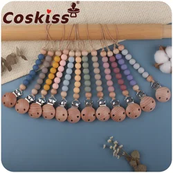 Coskiss – Clips de sucette en Silicone, 1 pièce, chaîne à trois trous en bois de hêtre, porte sucette pour bébé, jouet, cadeau 