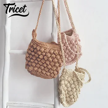 

Children Girls Manual Straw Weaving Messenger Bag Solid Pineapple Stripe Snack Bag Kids Princess Fashion Travel Jewelry Bag