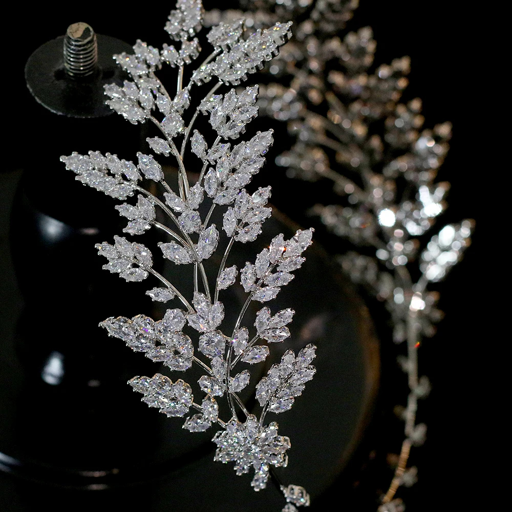 ASNORA Модные женские волосы с Свадебная Ювелирная Тиара повязка на голову Ювелирные изделия листья ободок с листьями циркония Хрустальная корона