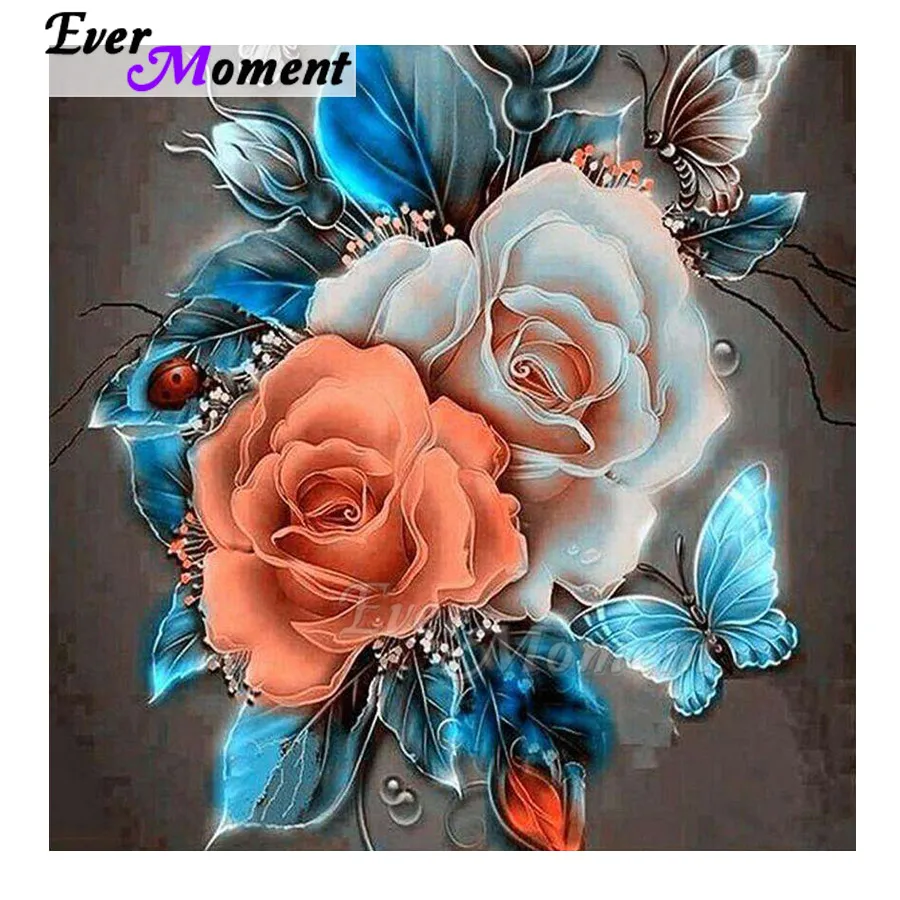 

Ever Moment Diamond Painting White Flower Butterfly Hobby 5D DIY Handmade Diamond Embroidery Full Square Rhinestone ASF1781