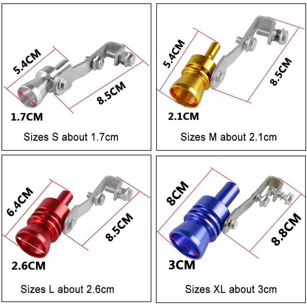 S/M/L/XL Universal Tuning Car Turbo Sound Whistle Muffler Exhaust Tip Valve 5 Colors for Motorcycle Auto Straight Muffler TUR006