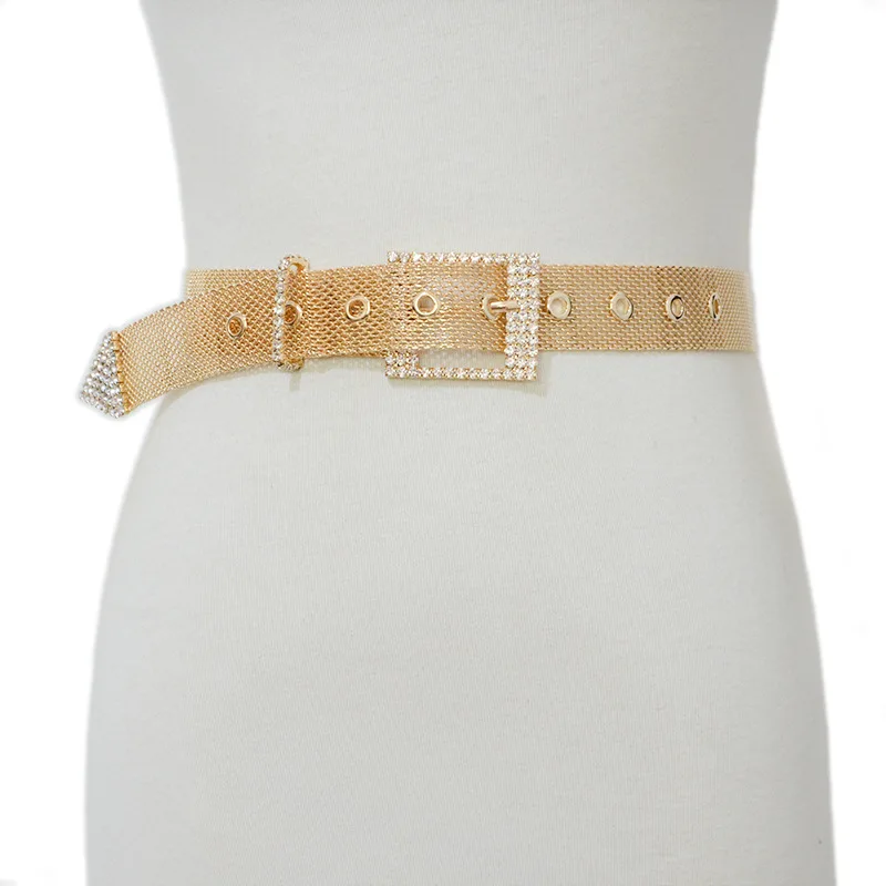 

Luxury Brand 2020 New Fashion Creative Metal Belt Ladies Belt Women Wild Rhinestone Inlaid Personality Trend Metal Belt Bg-1518