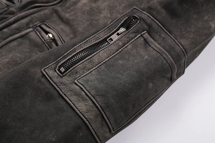 Мужская винтажная куртка из натуральной кожи черного и серого цвета, Куртки из натуральной воловьей кожи размера плюс 4XL, байкерская куртка для мужчин