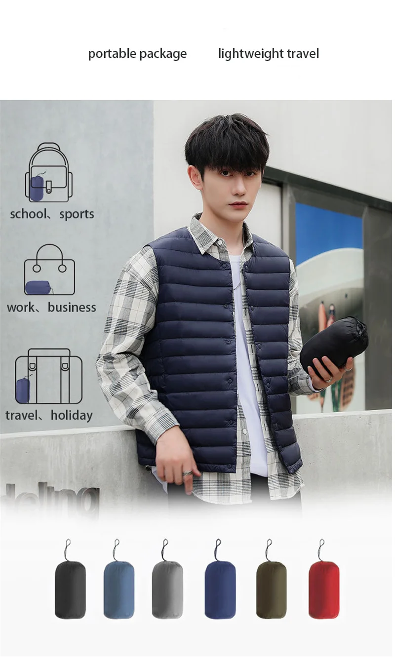 Men Vest 95% Down Jacket Sleeveless Ultra Light Male Coat Gilet Lightweight Windproof Warm Waistcoat Portable Windproof Parka