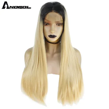 

Anogol Brand Blonde Wig with Dark Roots Synthetic Lace Front Wigs Natural Long Straight Heat Resistant Fiber Hair for Women Wigs