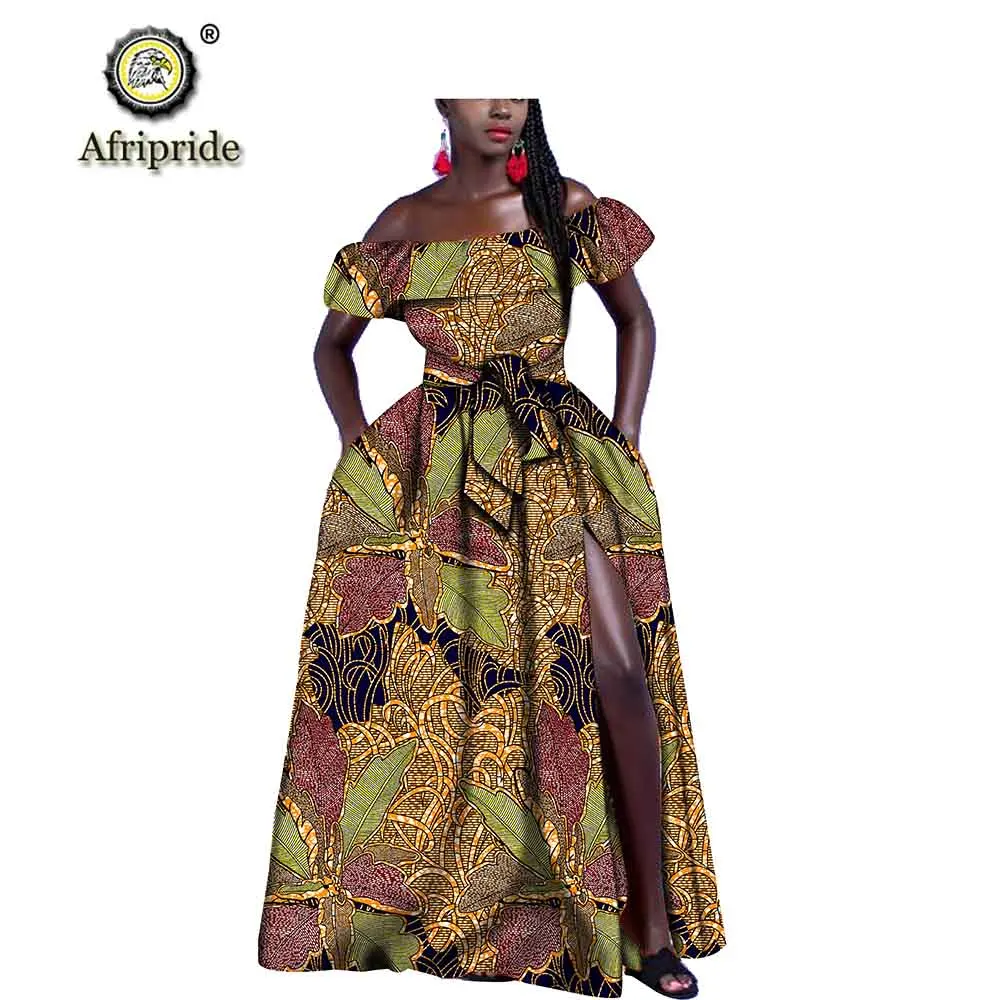Африканские платья для женщин Afripride dashiki с открытыми плечами без бретелек с поясом длиной до пола бальное платье в винтажном стиле S1925034