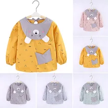 Хлопковые Мультяшные детские нагрудники, водонепроницаемые, для малышей, для малышей, для кормления, с длинными рукавами, слюнявчик для мальчиков и девочек