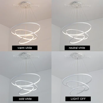 

Soft Light Fixture Stylish Modern LED Chandelier Light White Black Annular Circular Ring LED Hanging Wire Lamp for Indoor AC