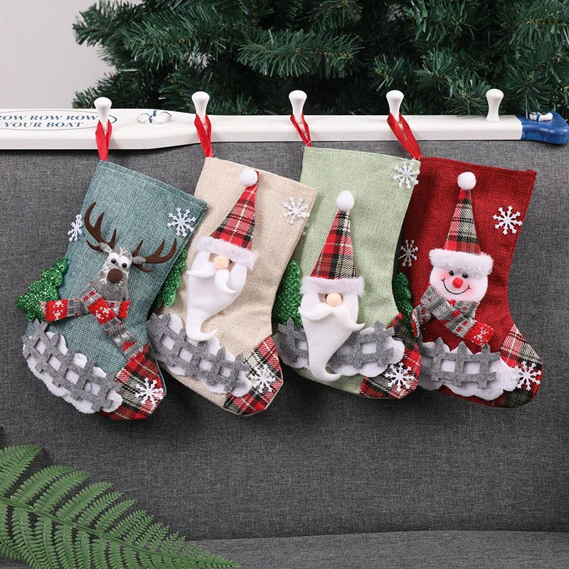 NHBR-10 Pcs / Lot Christmas Xmas Socks Stockings Decorations Christmas Candy Sock Gift Bags for Tree