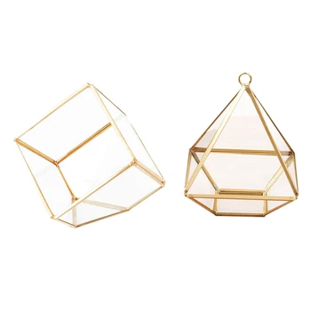 

2x Geometric Micro- Landscape Plant Transparent Glass House Flower Room Wedding Ring Jewelry Box Home Decoration Ornaments Craft