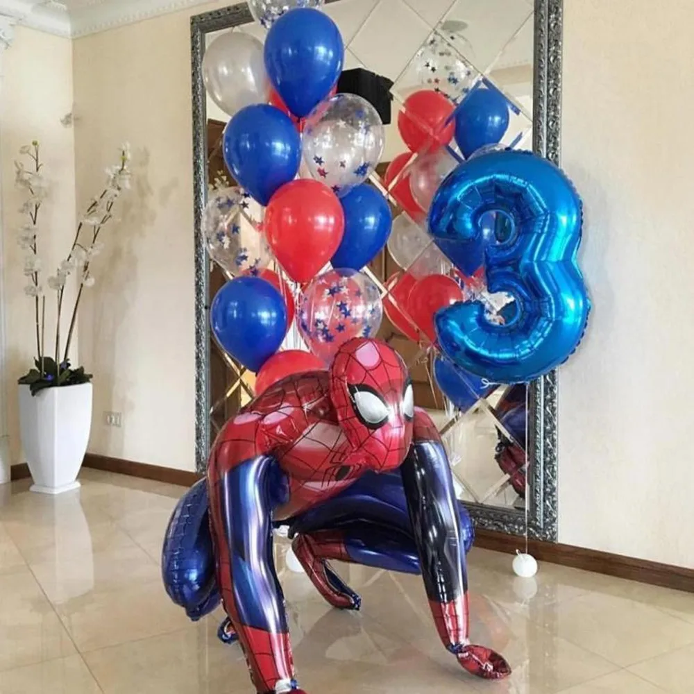 Globo de aluminio de Mylar con números para niños, suministros de decoración para fiesta de cumpleaños, Spiderman, superhéroe, 3D, 1 Juego