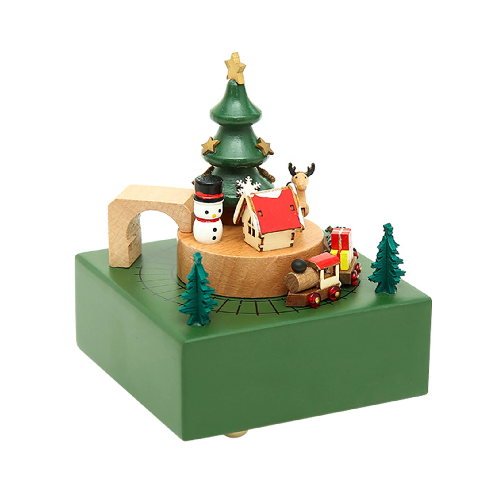 Christmas Train Music Box Stem winding Musical Box Beech Wood Music Box