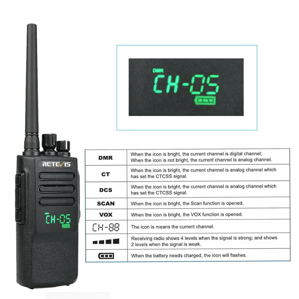 Retevis RT50 10W Walkie Talkie Digital DMR Radio IP67 Waterproof UHF 400 470 Mhz Dual Time 4