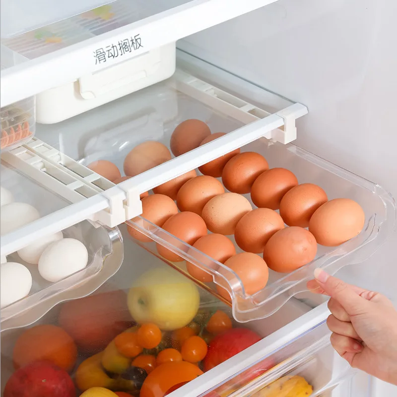 

Plastic Storage Containers Refrigerator Drawer Type Adjustable Organizer Boxes Eggs Vegetable Fresh-Keeping Food Household MJ