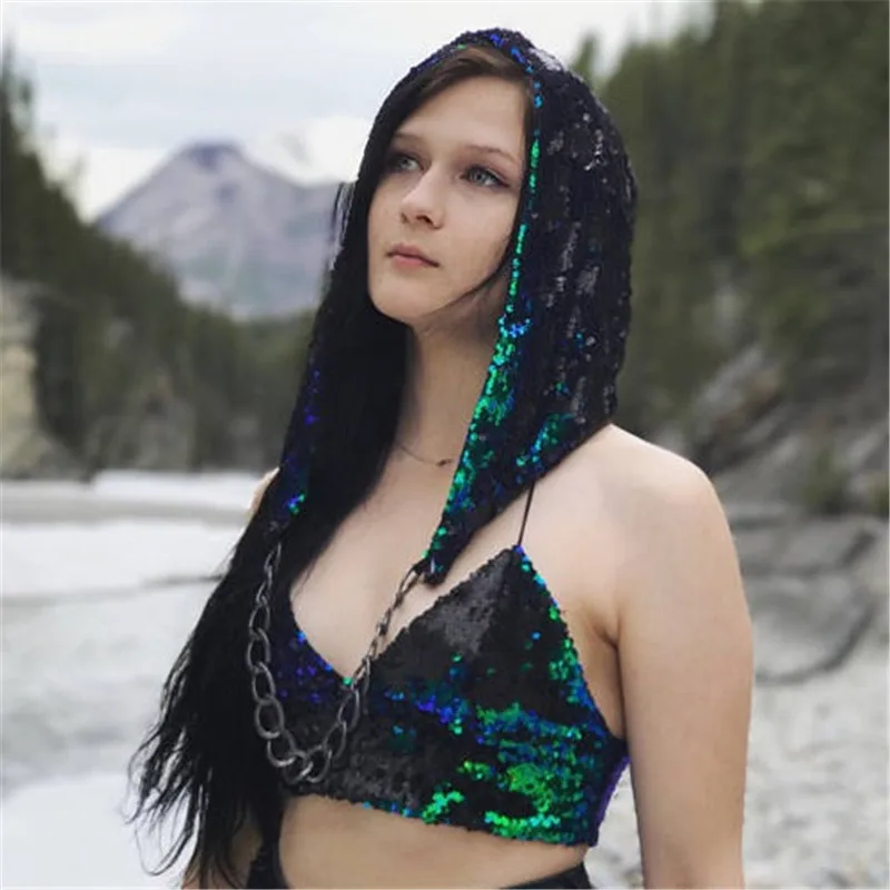 Блестки Русалка модные шляпы Хэллоуин Выпускной бар, ночной клуб Beanies головной убор для женщин Светоотражающие модели сфотографировать Лазерная Кепка W50