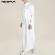 Aliexpress - INCERUN Men Muslim Kaftan Islamic Arabic Solid Color Robes Stand Collar Long Sleeve Men Jubba Thobe Dubai Middle East Me Clothes