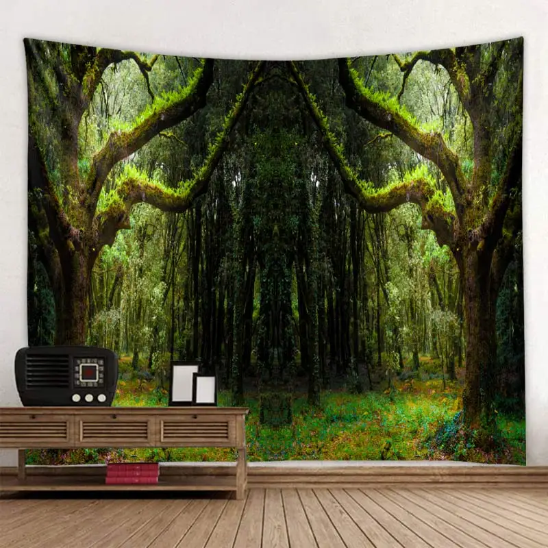 Лесной гобелен светящийся психоделический настенный красивый лес гобелен в стиле бохо домашний Настенный декор ткань большой размер - Цвет: Buff