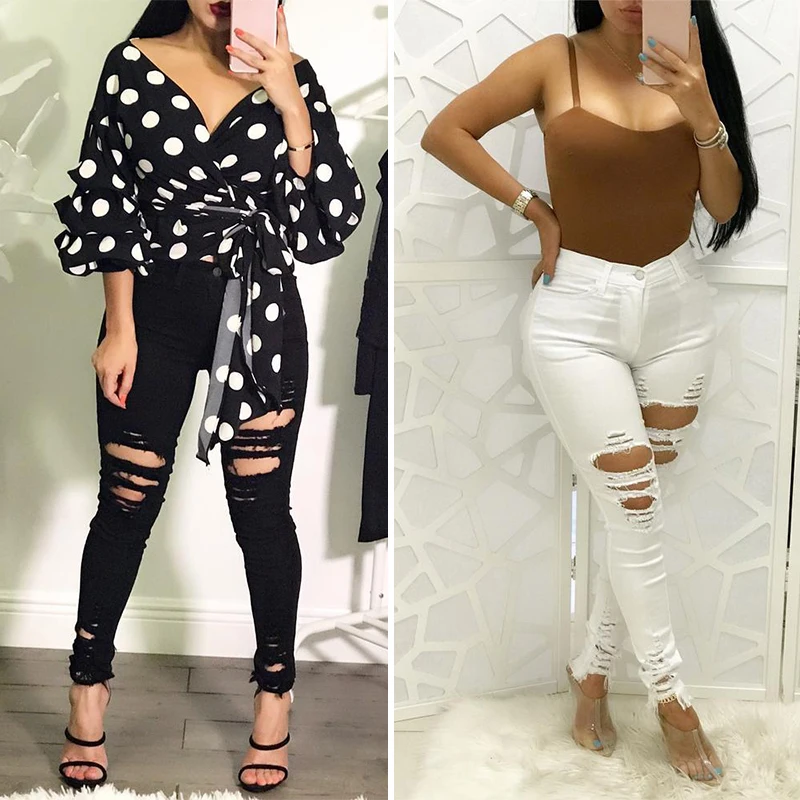 

Women High Waist Pants Ripped Jeans For Women Stretch Pencil Pants Leggings Women Fashion Skinny Jeans Casual Trousers
